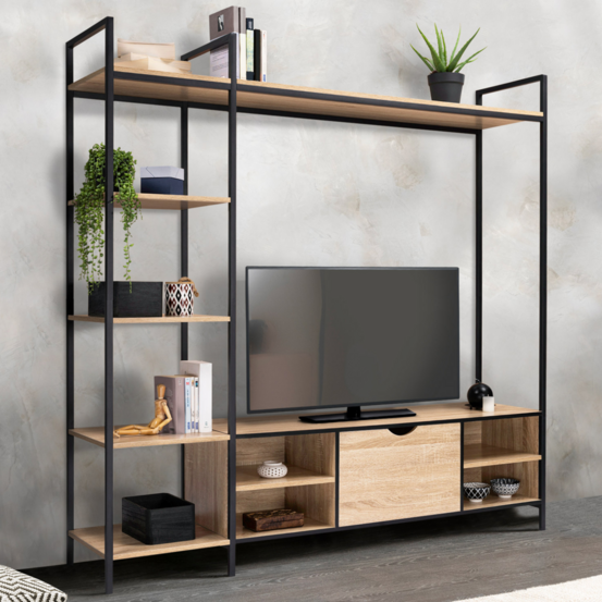 Ensemble meuble tv 170 cm detroit avec étagères design industriel