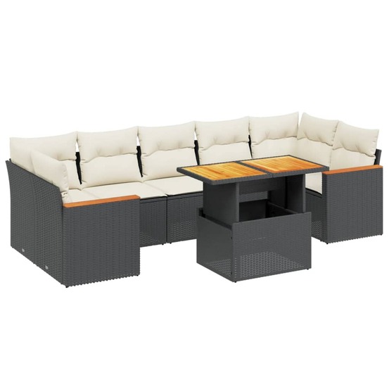 Salon de jardin 8 pcs avec coussins noir résine tressée