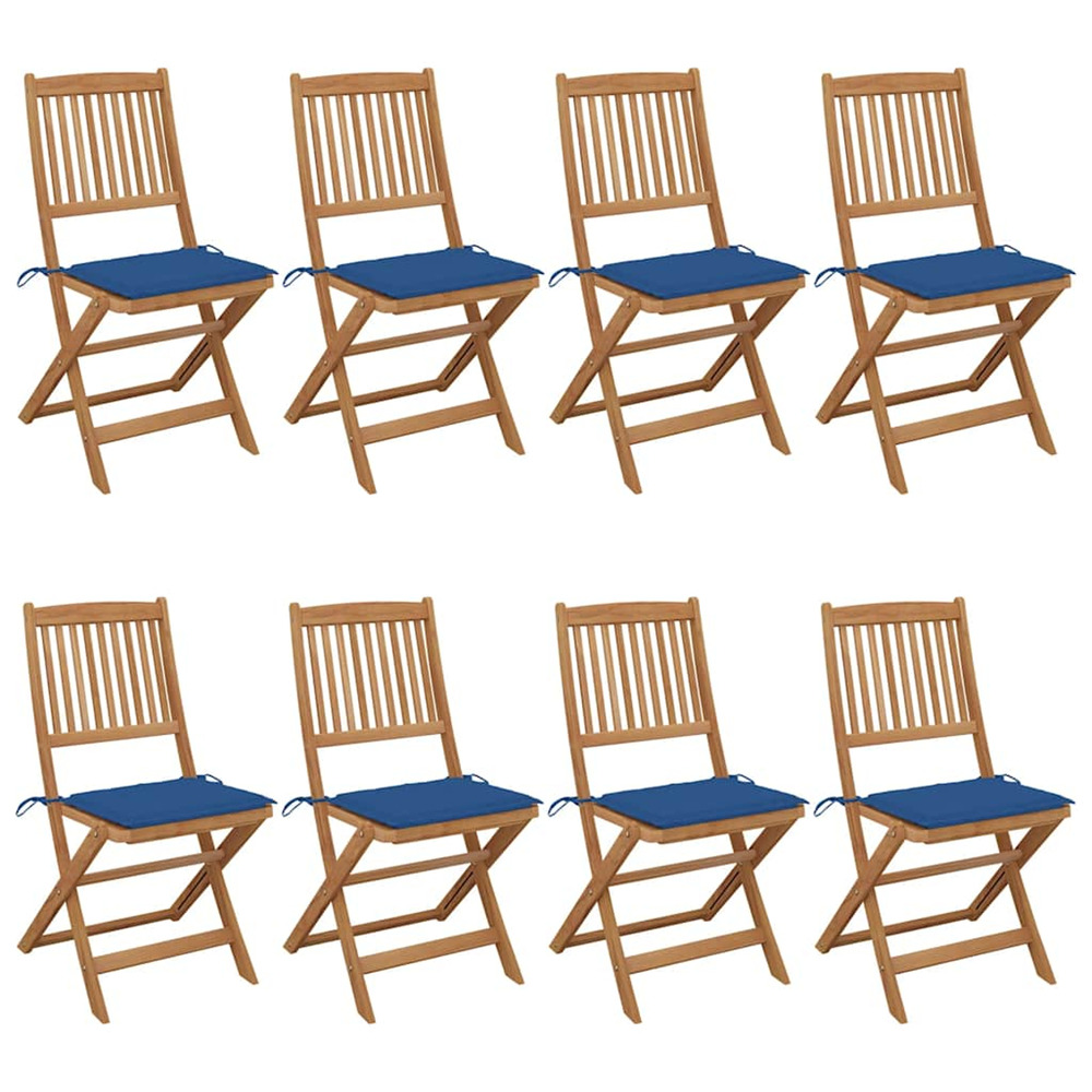 Chaises pliables de jardin lot de 8 avec coussins bois d'acacia