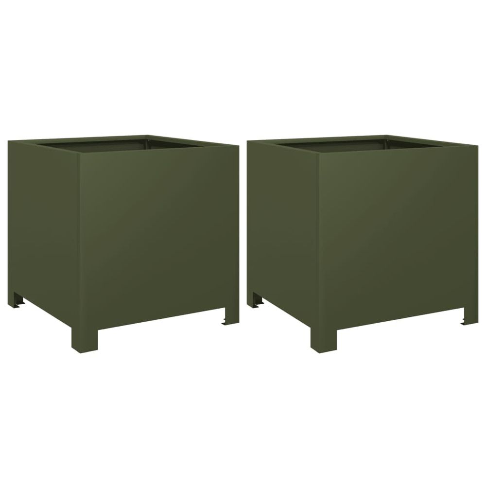 Jardinières 2 pcs vert olive 40x40x40 cm acier