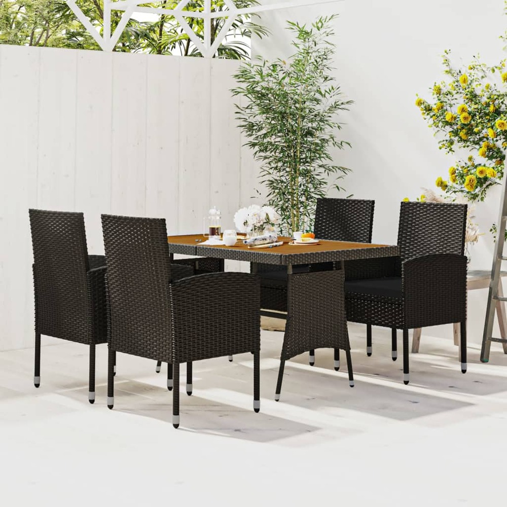 Ensemble à manger d'extérieur 5 pcs résine tressée noir