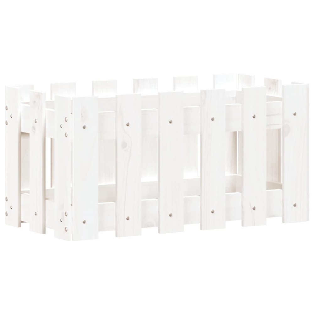 Jardinière bac lit surélevé plantes fleurs terrasse jardin avec design de clôture 60 x 30 x 30 cm pin massif blanc