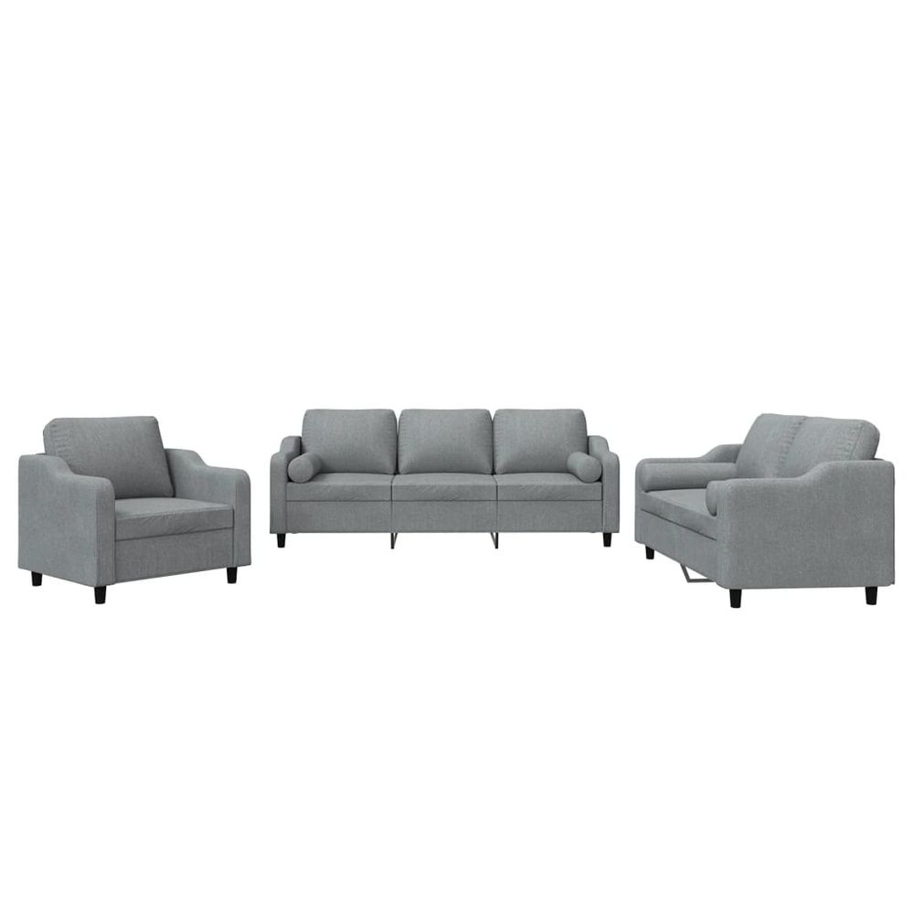 Ensemble de canapés 3 pcs coussins gris clair tissu