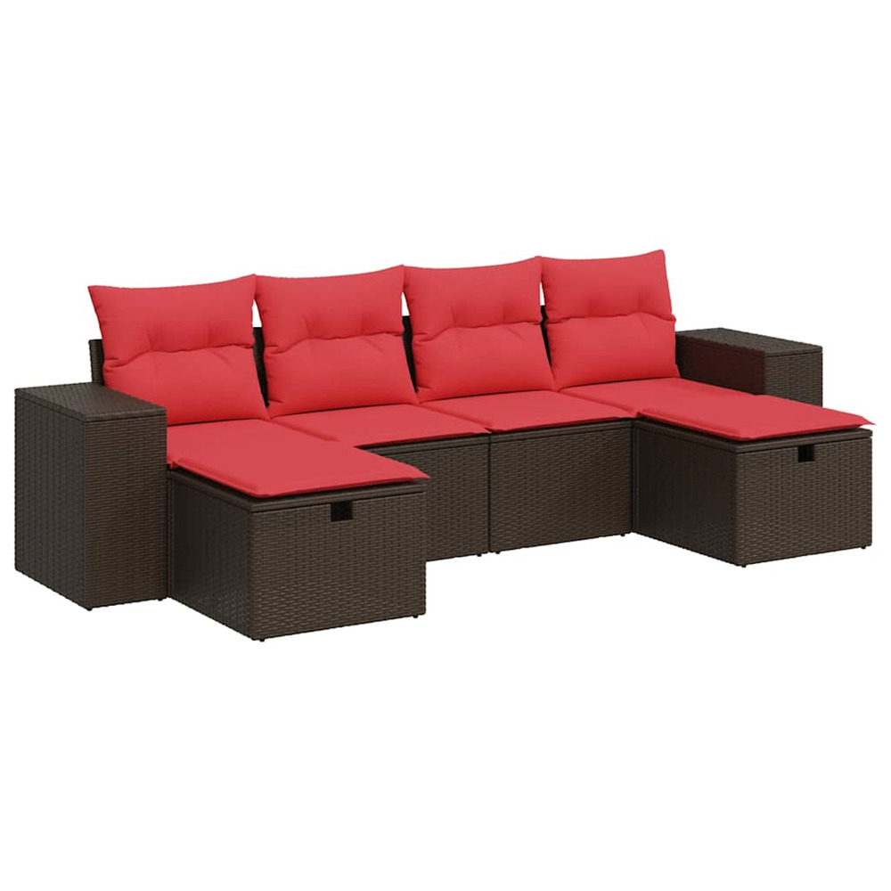 Salon de jardin avec coussins 6 pcs marron résine tressée