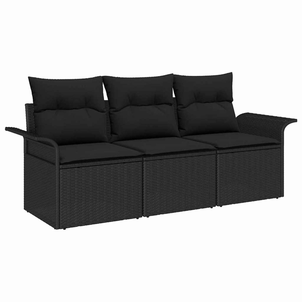 Ensemble de canapé de jardin avec coussin 3 pcs noir poly rotin