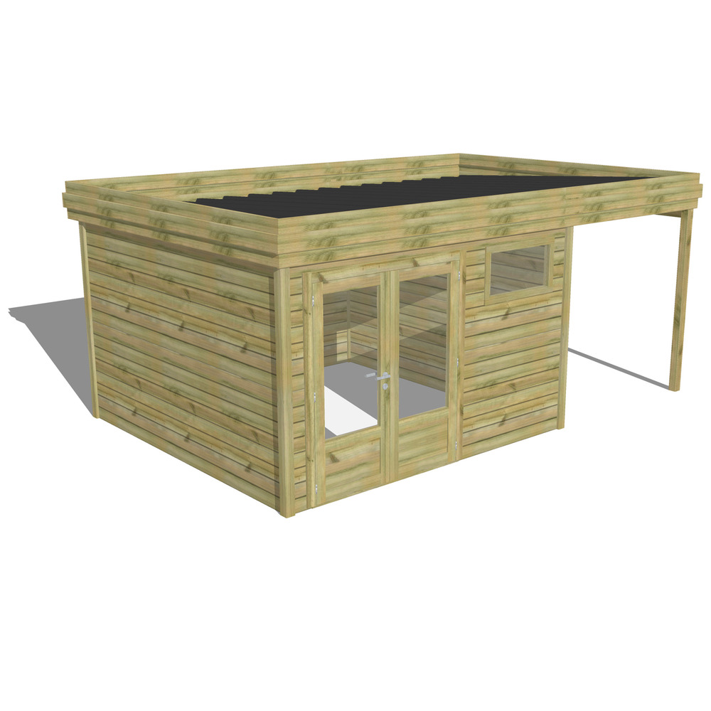 Abri de jardin bois pin traité autoclave 27mm - 5,44x3,44m / 19m2 - bac acier - abri français