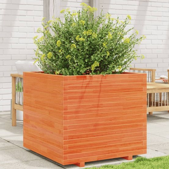 Grande jardinière carrée en pin massif cire marron 80x80x72 cm