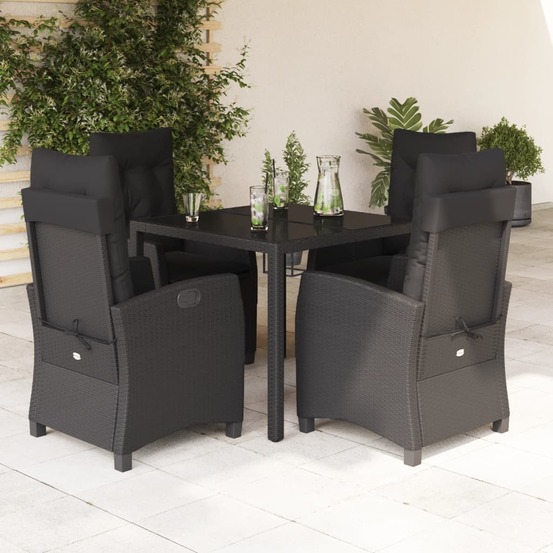 Ensemble à manger de jardin coussins 5pcs noir résine tressée