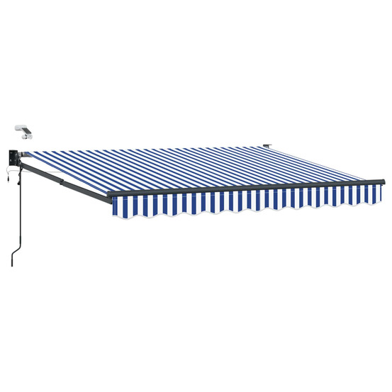 Auvent rétractable électrique bleu et blanc 3,5 x 2 m