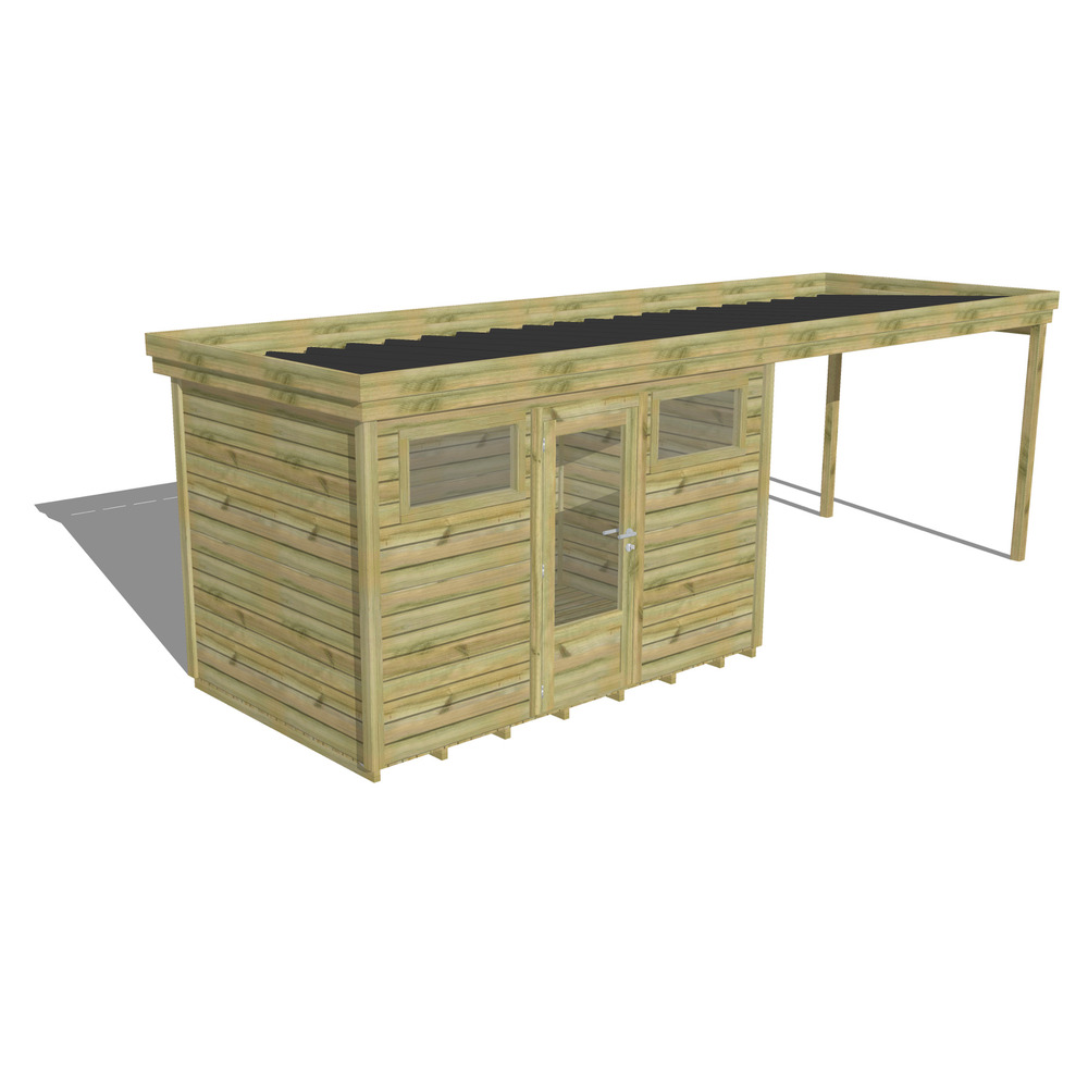 Abri de jardin bois pin traité autoclave 27mm - 6,94x2,14m / 15m2 - bac acier - plancher bois