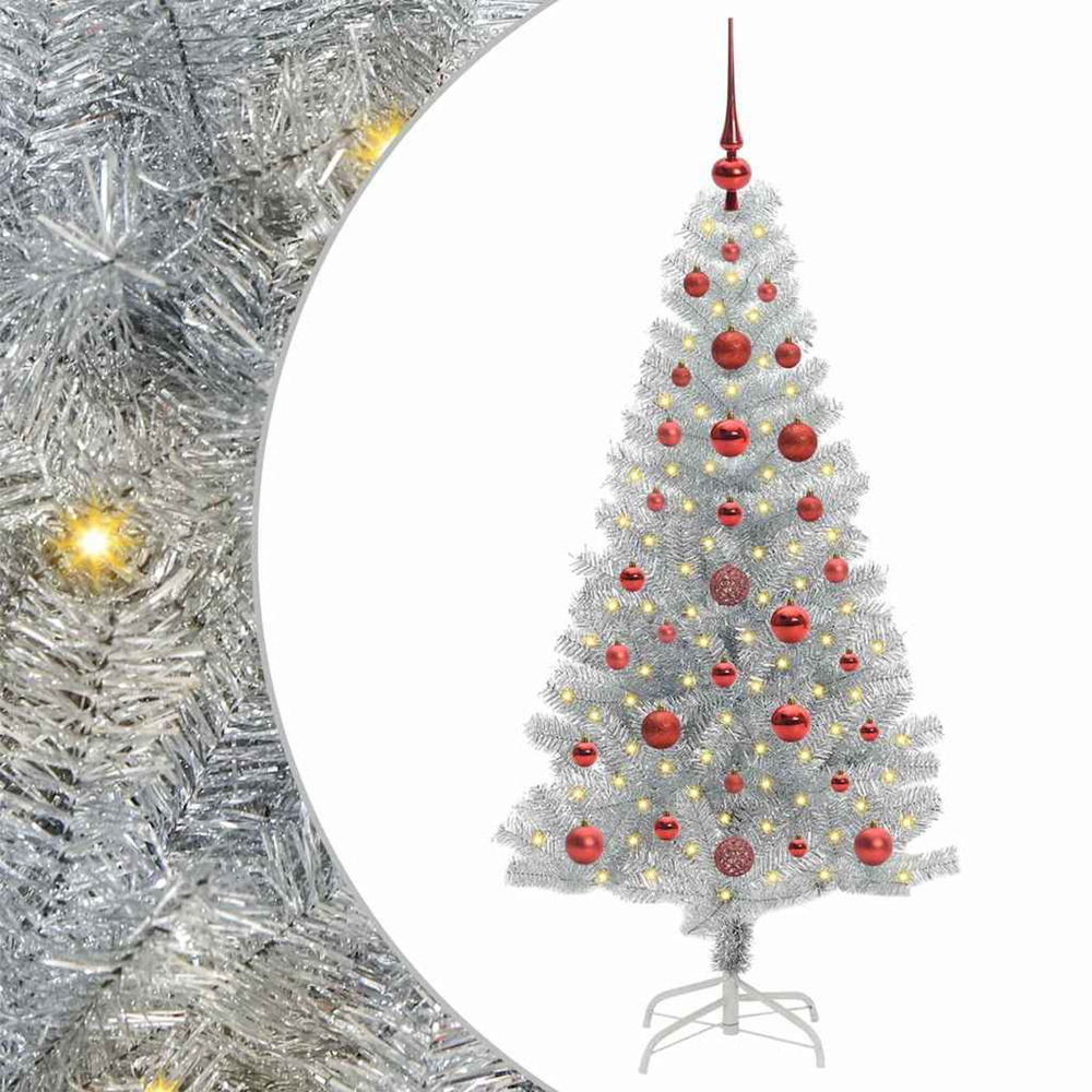 Sapin de noël avec 150 led avec support argent 120 cm pet
