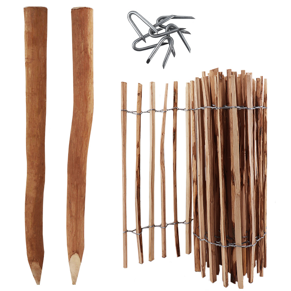 Ensemble complet de 5 m de palissade de 50 cm de haut, avec 5 poteaux en bois de 1,05 m de long et agrafes de clôture en bois