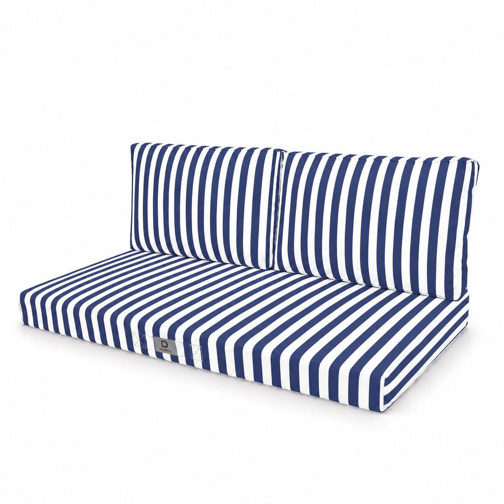 Coussins pour salon de jardin déhoussable 120x60cm rayure bleu marine