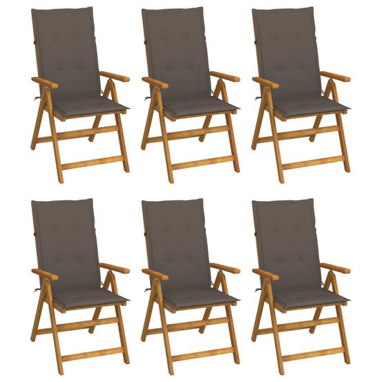 Chaises pliantes 6 pièces avec coussins en bois d'acacia massif