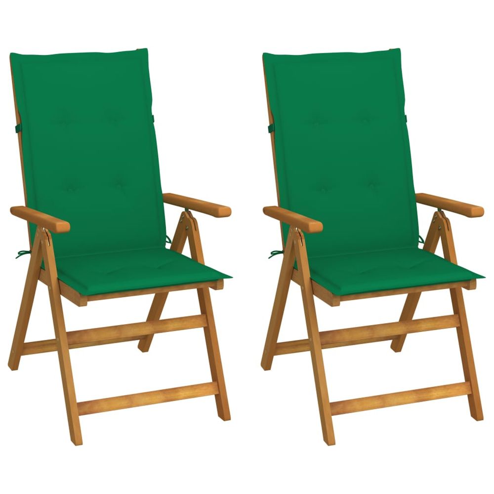 Fauteuils pliants inclinables (lot de 2) avec coussins, en bois d'acacia massif