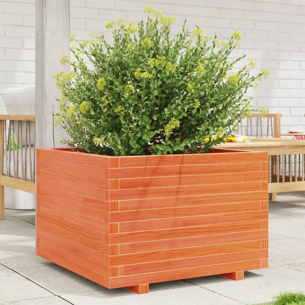Jardinière carrée bois massif pour jardin terrasse balcon cire marron 70x70cm