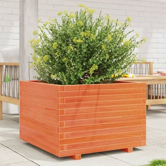 Jardinière carrée bois massif pour jardin terrasse balcon cire marron 70x70cm