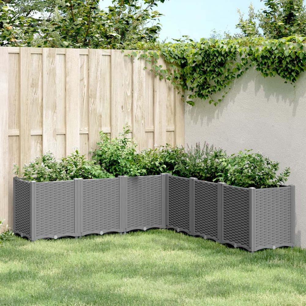 Carré potager modulable xxl polypropylène pour jardin extérieur aspect rotin 160x160x53 cm gris clair