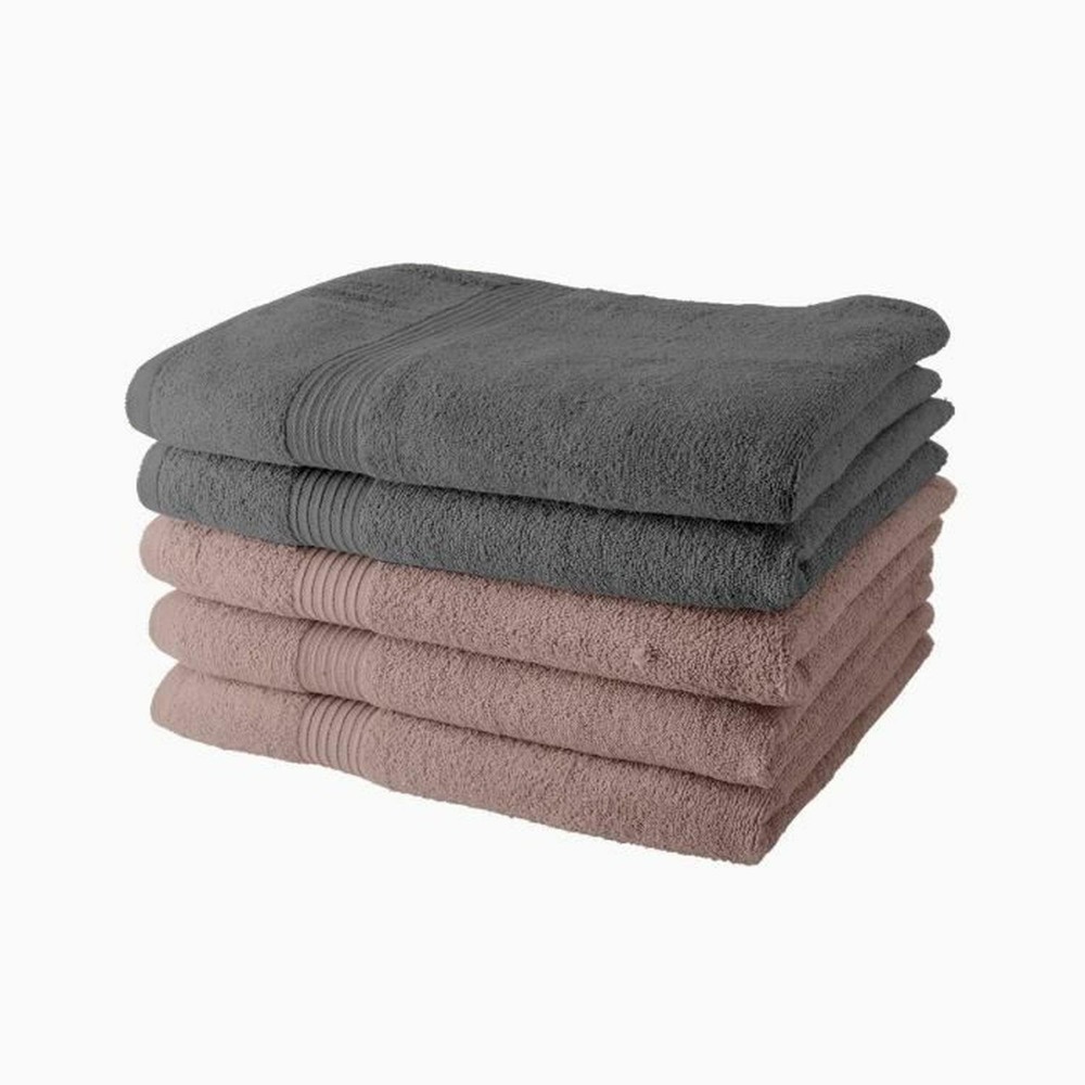 5 draps de bain rose ou gris 70 x 130 cm