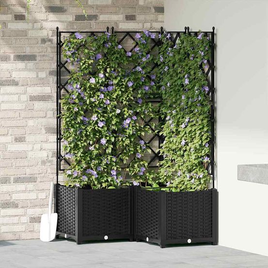 Lot de 3 jardinières d'angle avec treillis pp pour plantes grimpantes noir