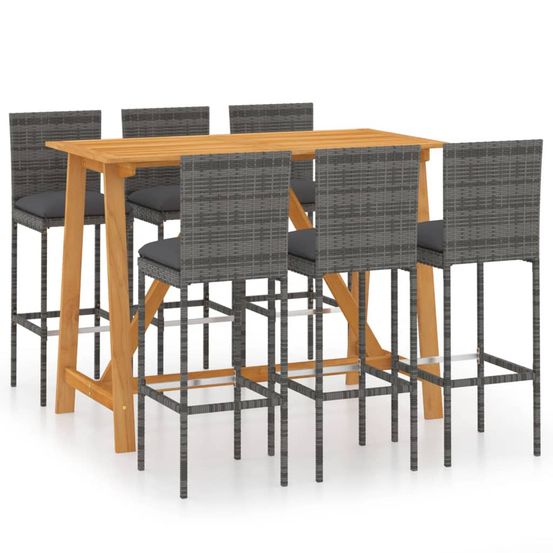 Ensemble de bar de jardin 7 pcs avec coussins gris