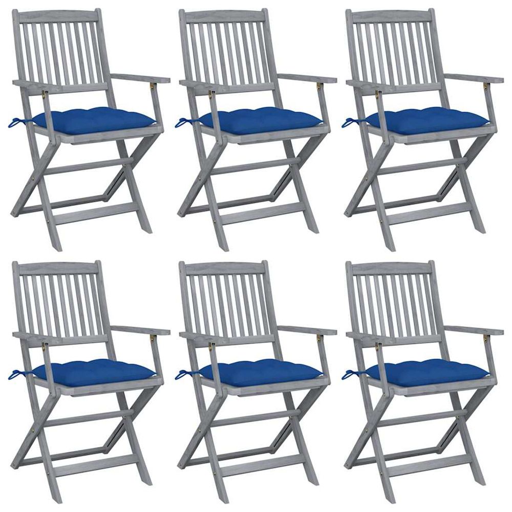 Chaises pliantes 6 pièces avec coussins en bois d'acacia massif