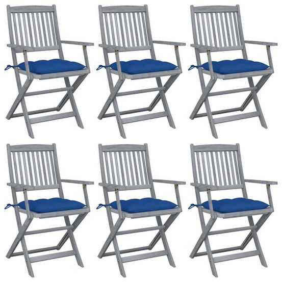 Chaises pliantes 6 pièces avec coussins en bois d'acacia massif