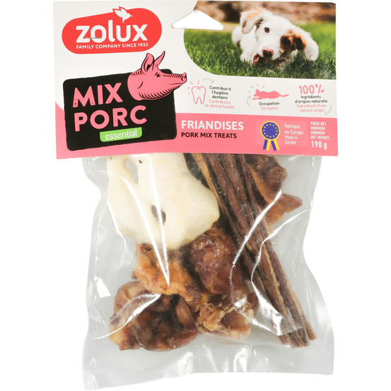 Friandises naturelles mix au porc 190 g pour chien