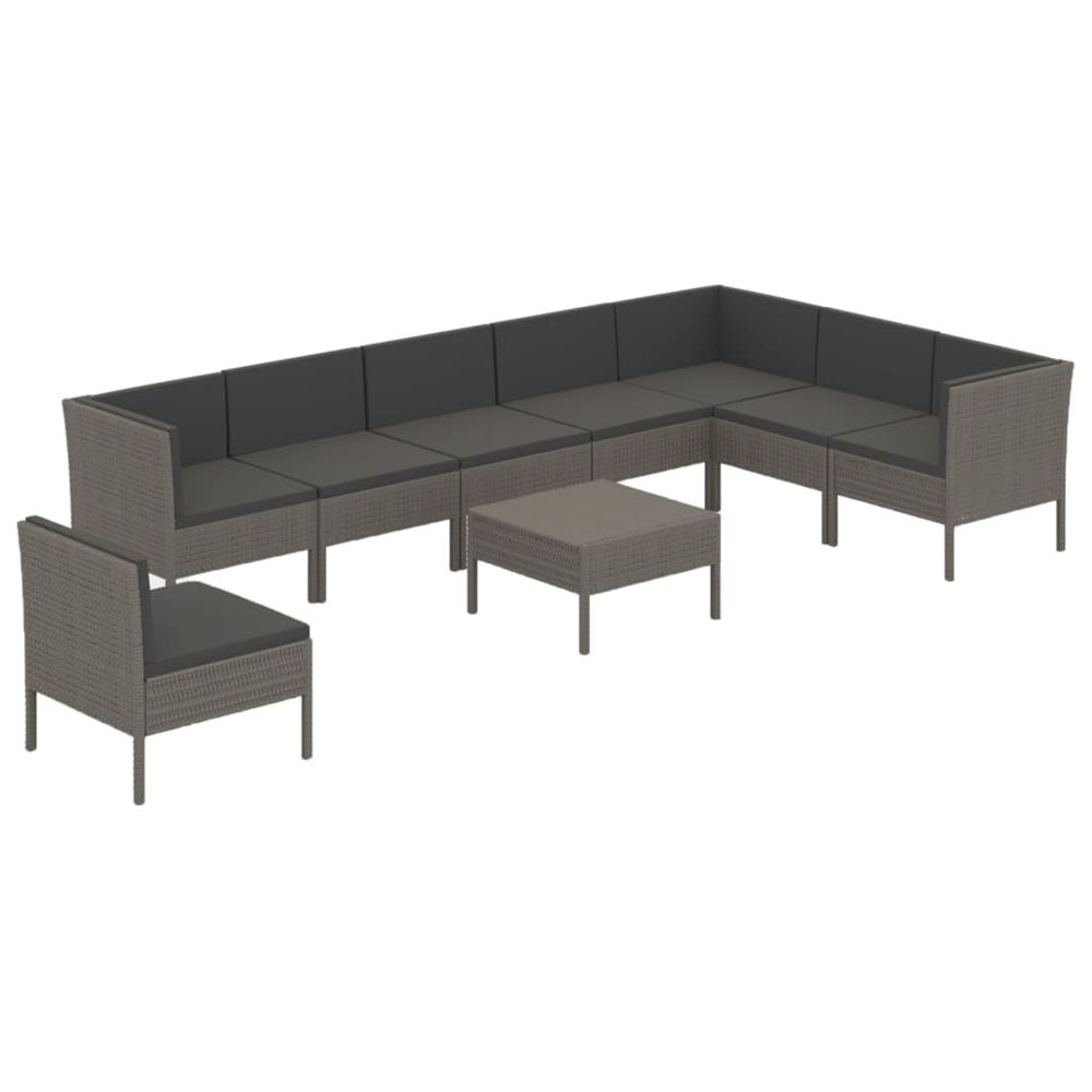 Salon de jardin 9 pcs avec coussins résine tressée gris