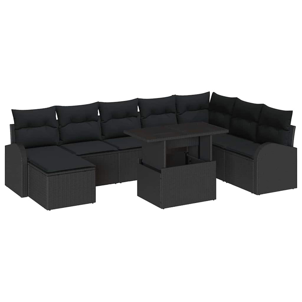 Ensemble de canapé de jardin 9 pcs noir poly rotin