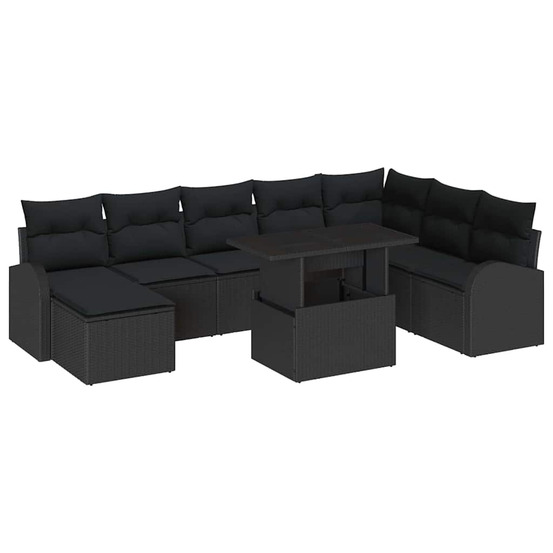 Ensemble de canapé de jardin 9 pcs noir poly rotin