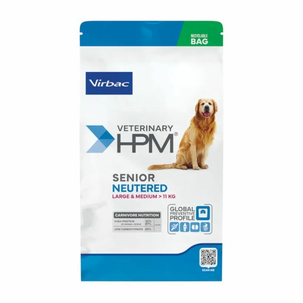 Croquettes chien veterinary hpm dog senior neutered large & medium - virbac 12 kg