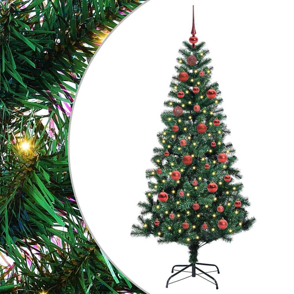 Sapin de noël artificiel pré-éclairé vert 150 cm pvc et métal