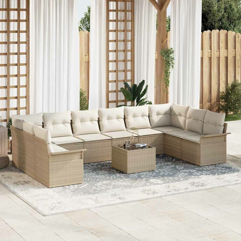 Ensemble de canapé de jardin 11 pcs beige poly rotin