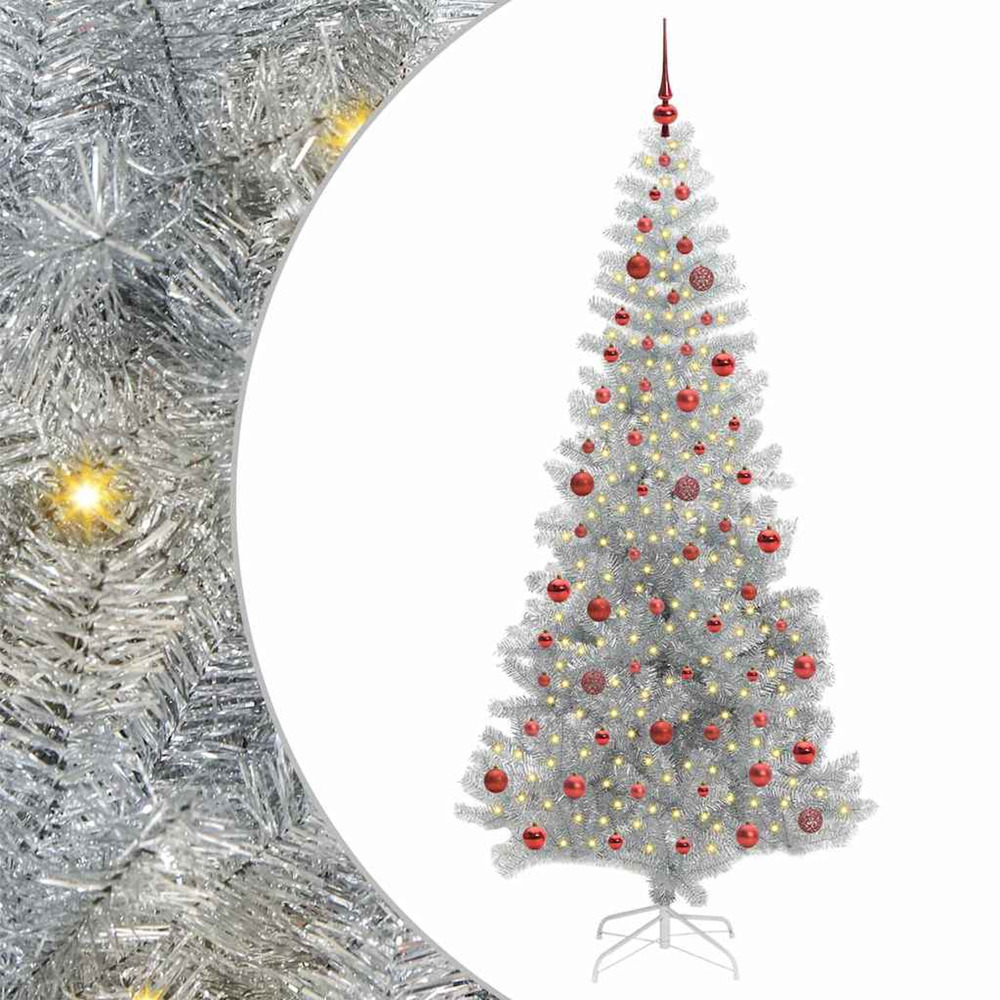 Sapin de noël avec 300 led avec support argent 210 cm pet
