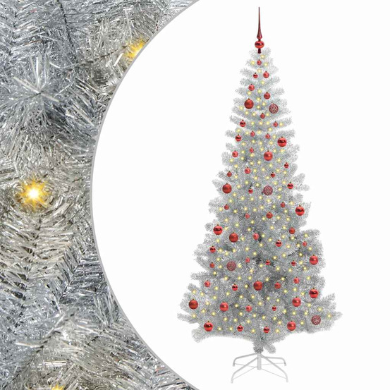 Sapin de noël avec 300 led avec support argent 210 cm pet