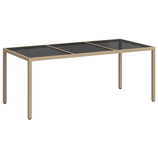 Table de jardin beige 190x90x75 cm verre trempé/résine tressée