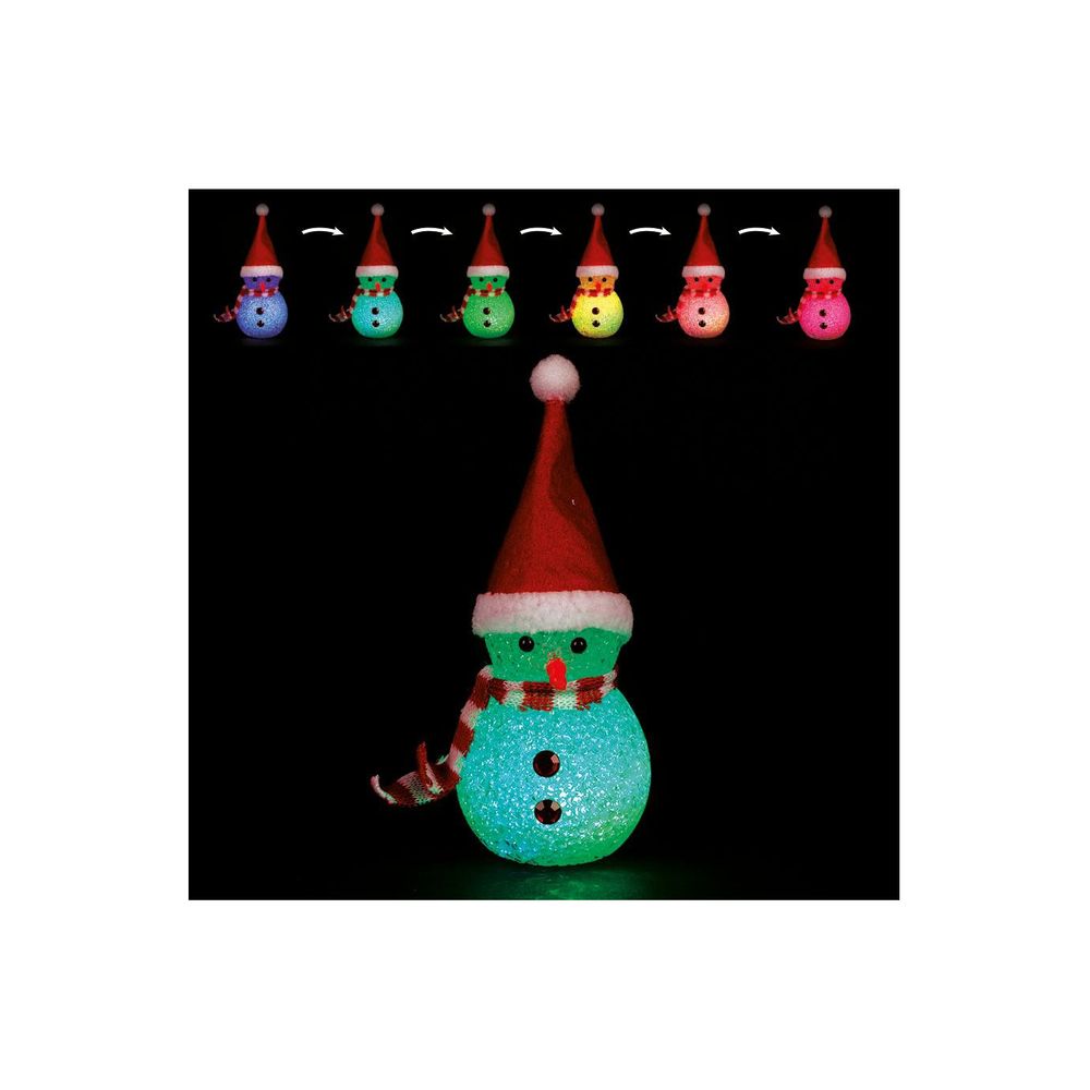 Déco de noël lumineuse bonhomme de neige led variation de couleur h 12 cm