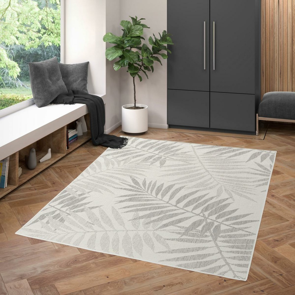 Tapis extérieur 200x290 tissé kilim en pet gris clair et gris foncé serene 3