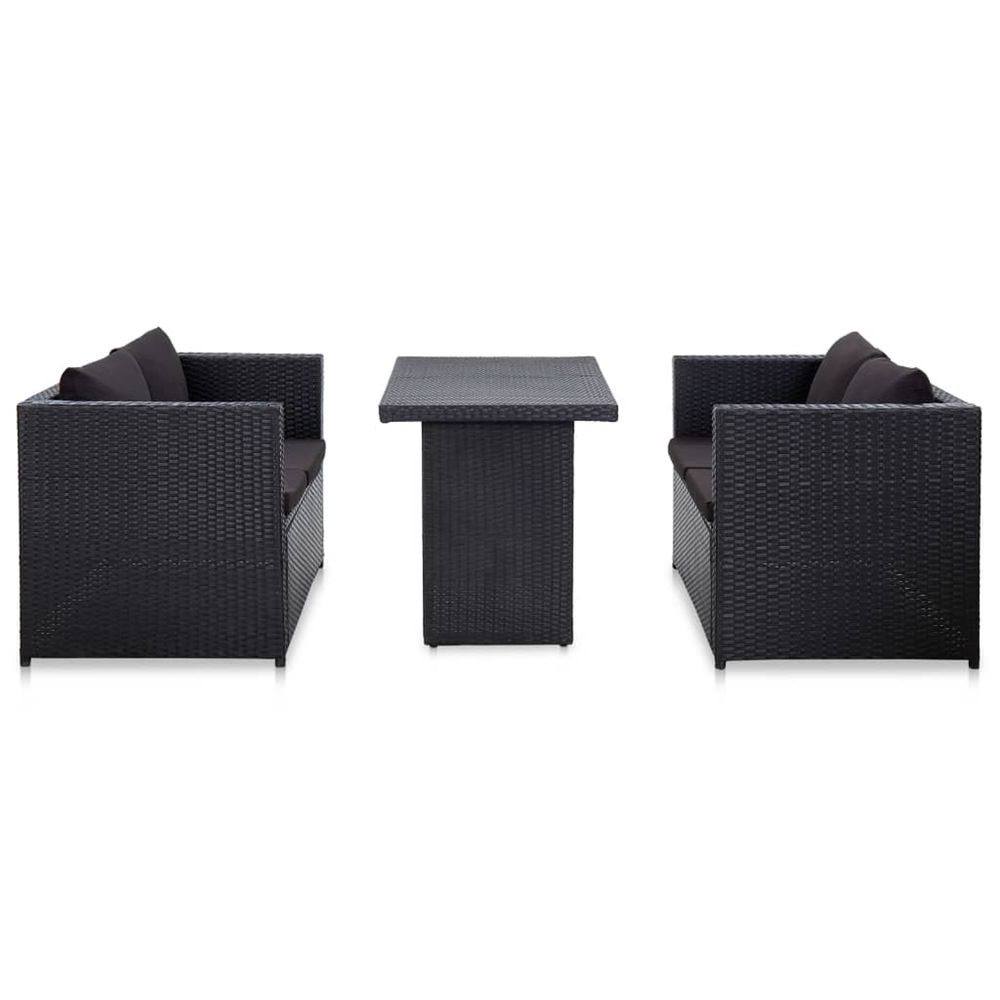 Salon de jardin 3 pcs avec coussins résine tressée noir