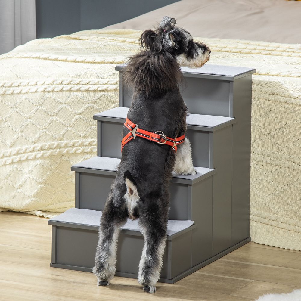 Escalier pour chien et chat en mdf gris 40 x 59 x 54,2 cm 4 marches antidérapantes charge jusqu’à 30 kg