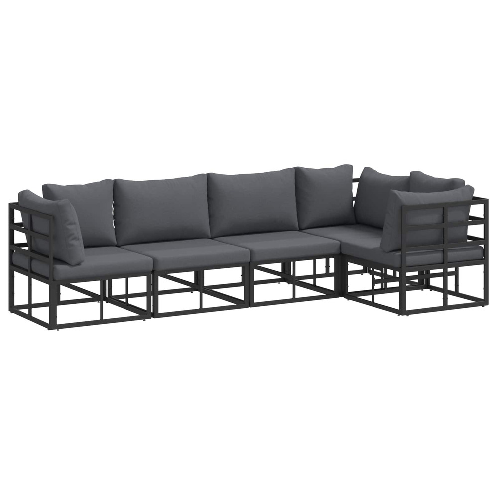 Ensemble de canapé de jardin avec coussin 5 pcs noir aluminium