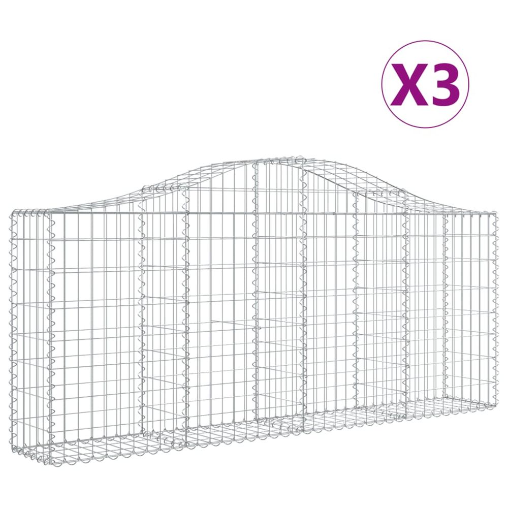 Paniers à gabions arqués 3 pcs 200x30x80/100 cm fer galvanisé