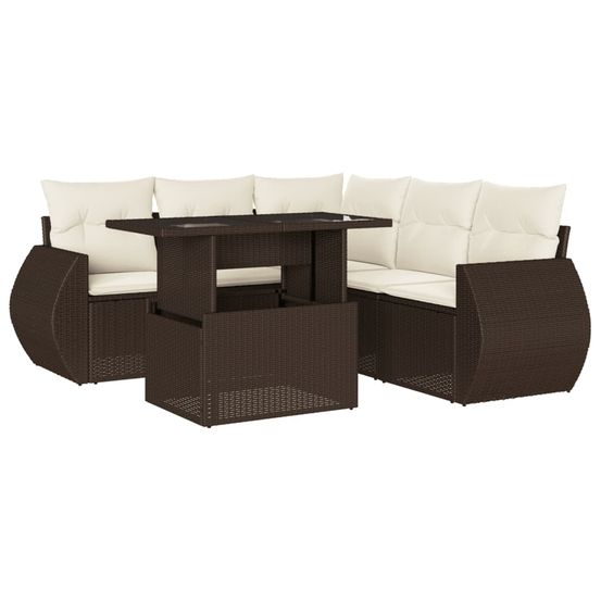 Salon de jardin avec coussins 6 pcs marron résine tressée