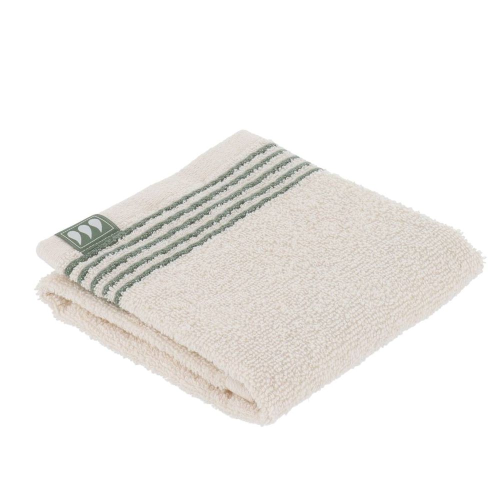 Serviette invitee a rayures 30x50 cm 100% coton - ivoire/vert sauge