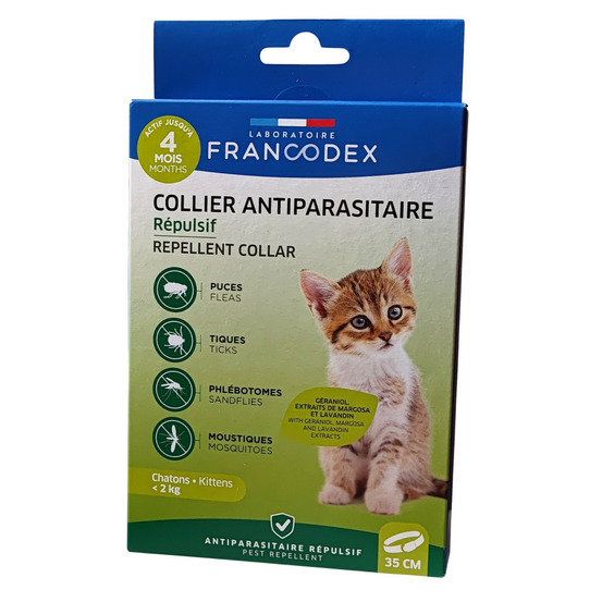 Collier antiparasitaire répulsif 35 cm pour chaton moins de 2 kg