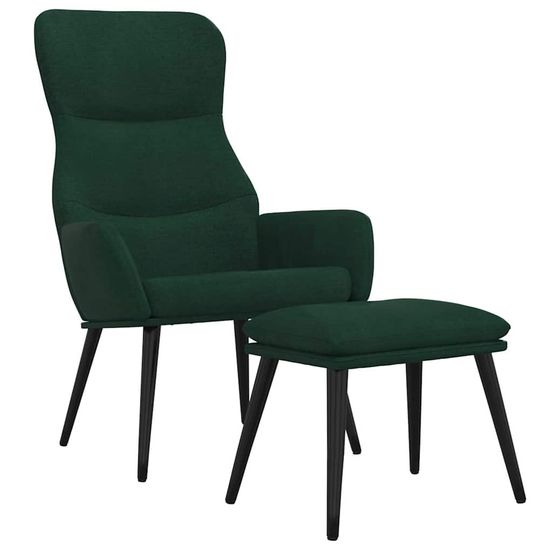 Chaise de relaxation avec tabouret vert foncé tissu