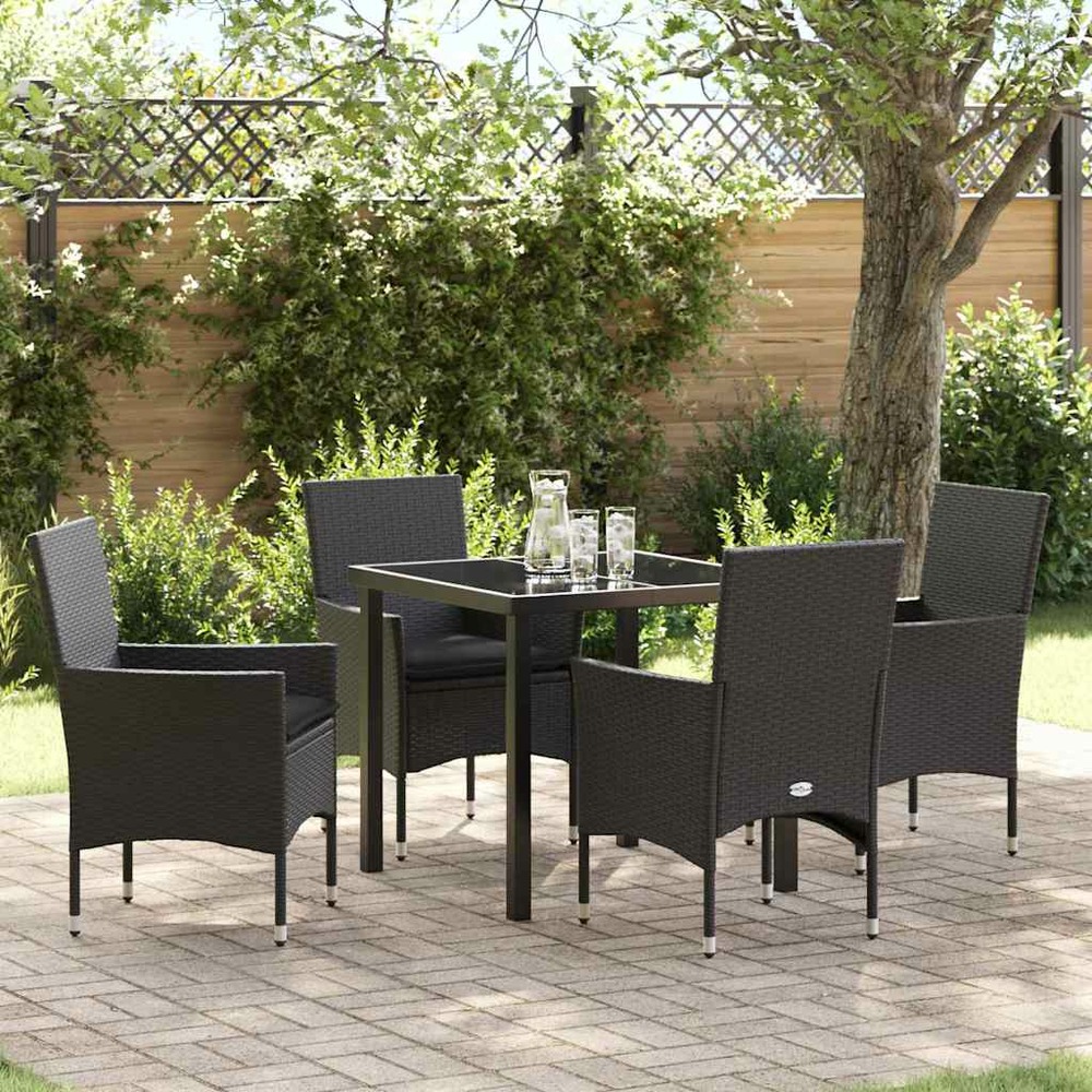 Ensemble de salle à manger pour jardin 5 pcs noir polyrotin