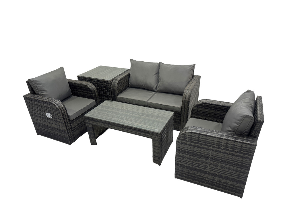 Ensemble de meubles de jardin en polyrotin avec table basse rectangulaire canapé d'amour table d'appoint gris foncé mixte