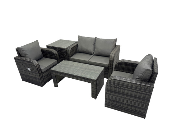 Ensemble de meubles de jardin en polyrotin avec table basse rectangulaire canapé d'amour table d'appoint gris foncé mixte